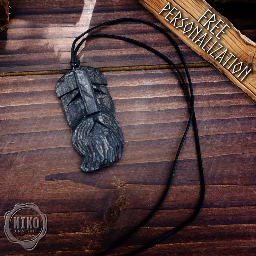 Hand-Carved Viking Pendant - Norse Jewellery. Wooden Necklace - Personaliised