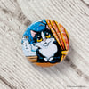 Tuxedo Cat at Window Snowman Button Badge - 38mm