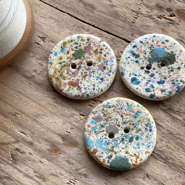 Set of 3 large Round handmade Ceramic Buttons