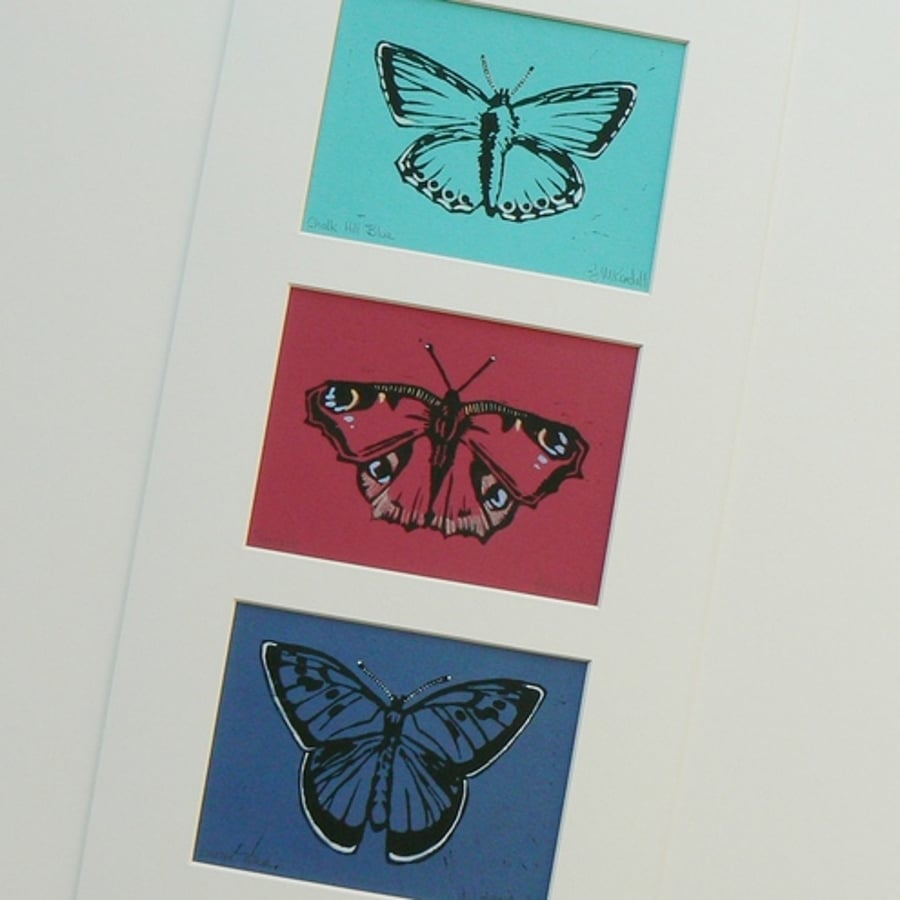 Butterfly Trio, Linocuts.
