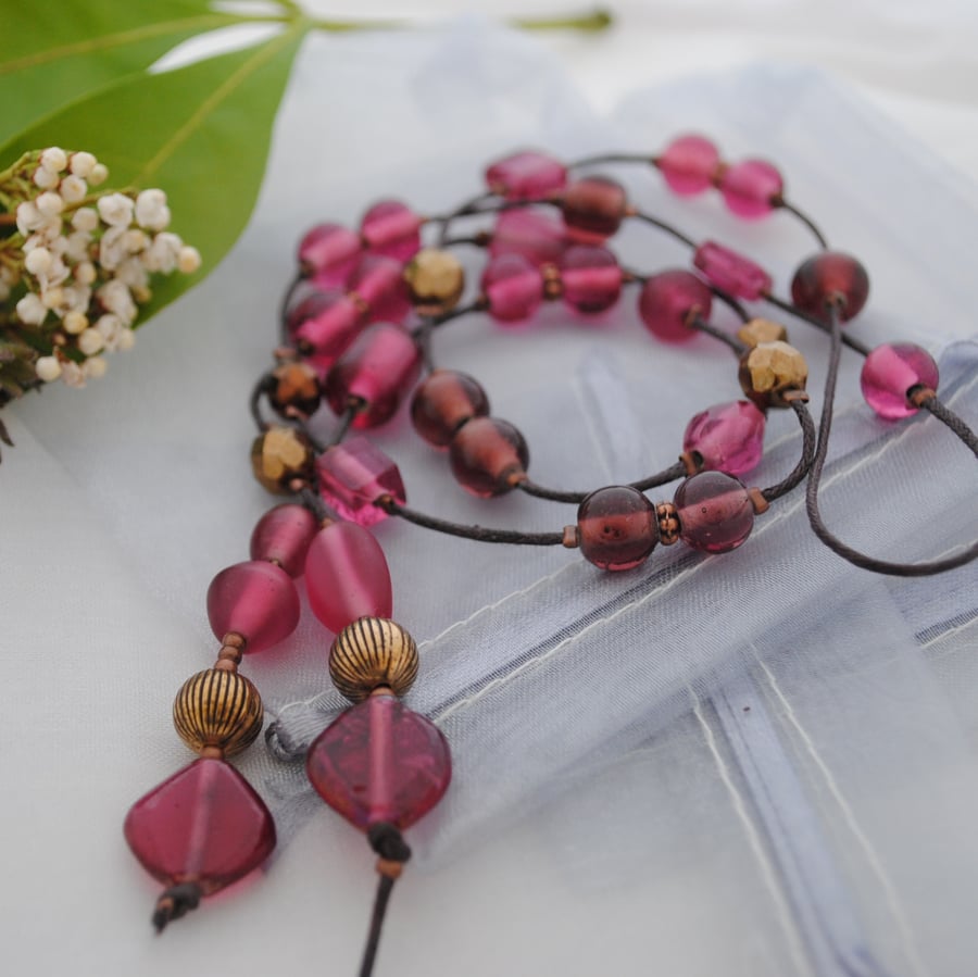 Sale-Pink Copper Lariat necklace