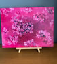 Pink floral original, hand painted acrylic artwork 16x12" approx