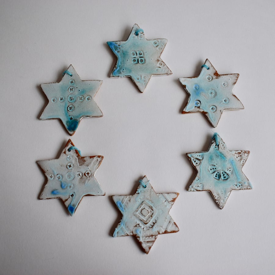 Six Christmas Stars in Turquoise Ceramic