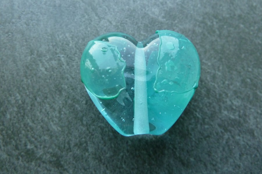 aqua glass shard lampwork heart bead