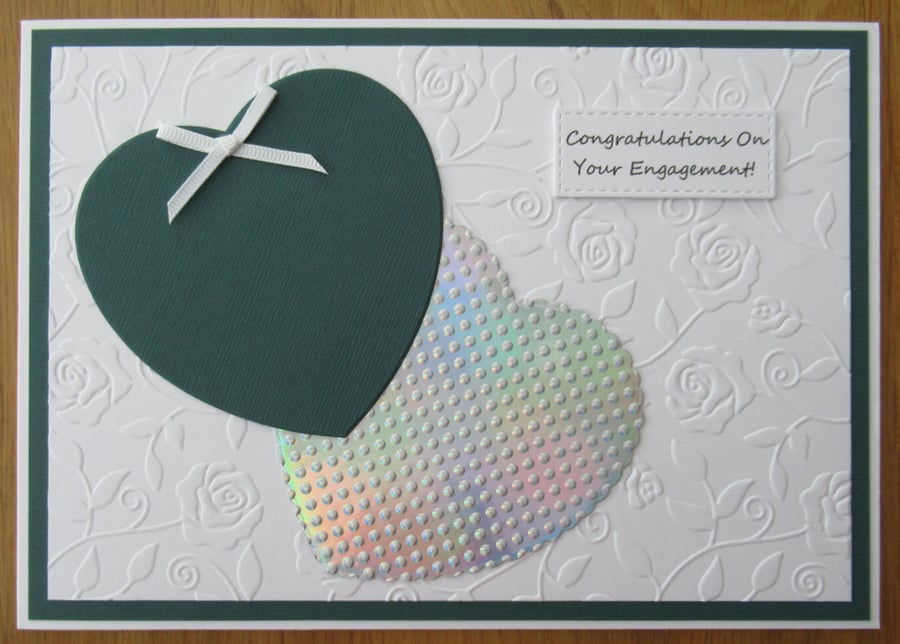 Two Hearts - A5 Engagement Card - Forest Green