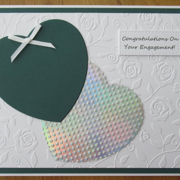 Two Hearts - A5 Engagement Card - Forest Green