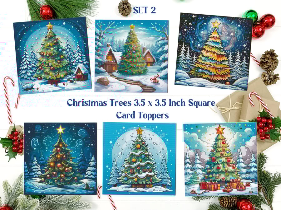 Christmas Trees Square Card Toppers for Card Making, Tags
