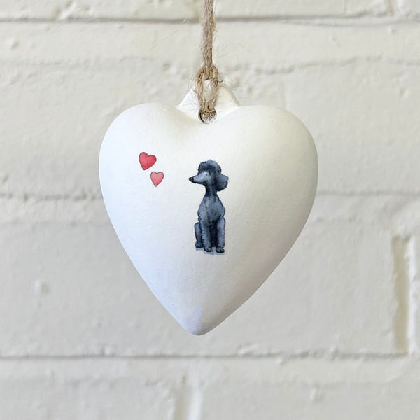 Poodle Black Ceramic Heart Bauble