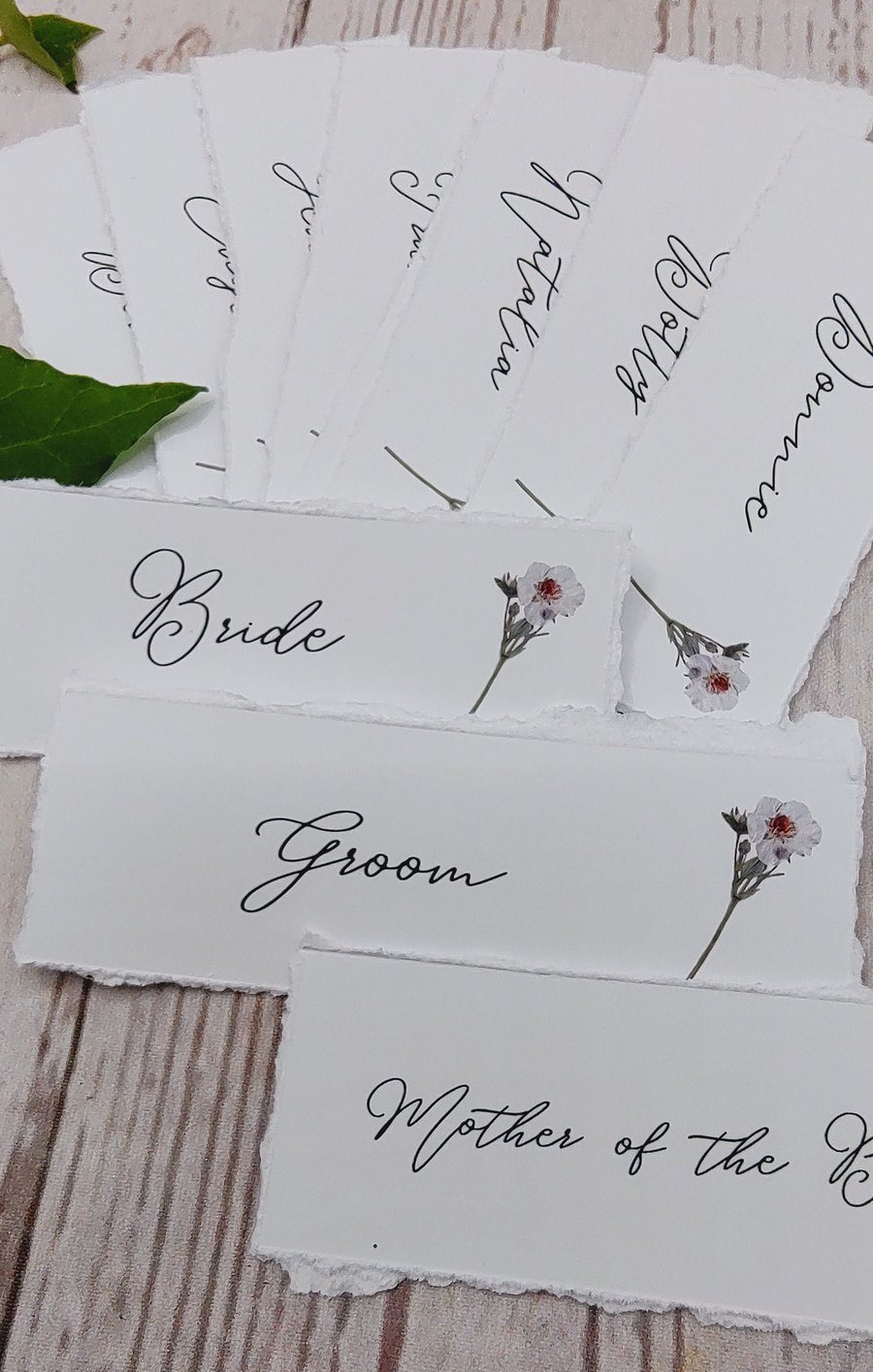 Printed Pressed Flower Place Cards: Personalised Ditsy Floral with Torn Edges