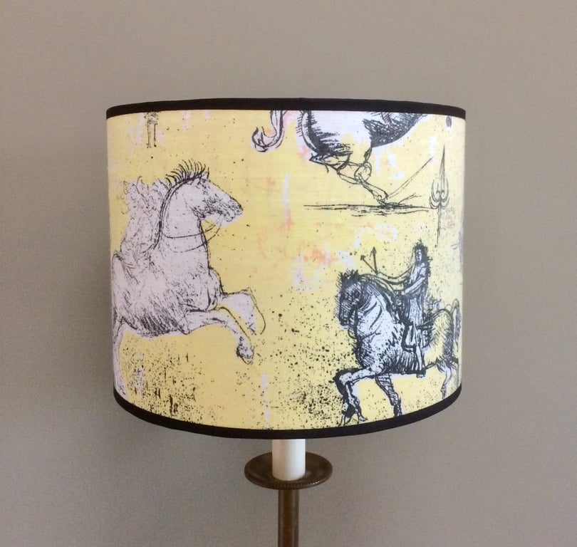 SALE Yellow Da Vinci Horse Sketch Shabby Chic Vintage Fabric Lampshade