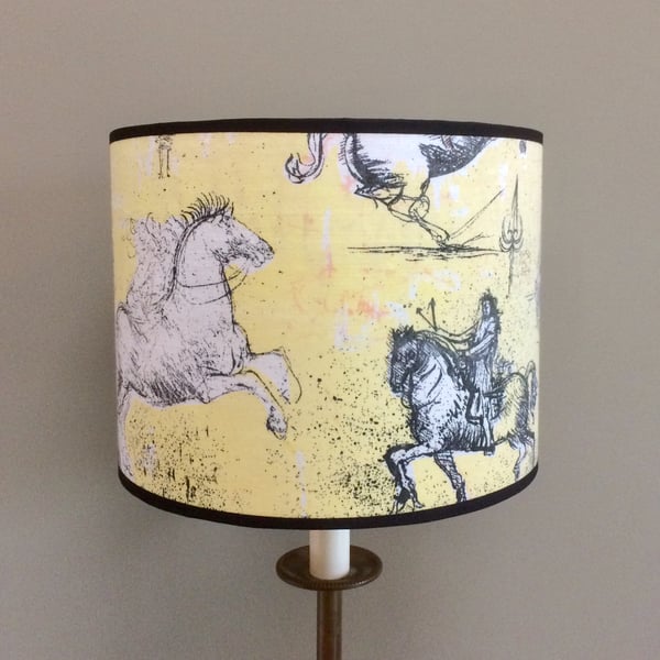 Yellow Da Vinci Horse Sketch Shabby Chic Vintage Fabric Lampshade