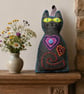 Hand Embroidered Lavender filled Cat house decoration KF55