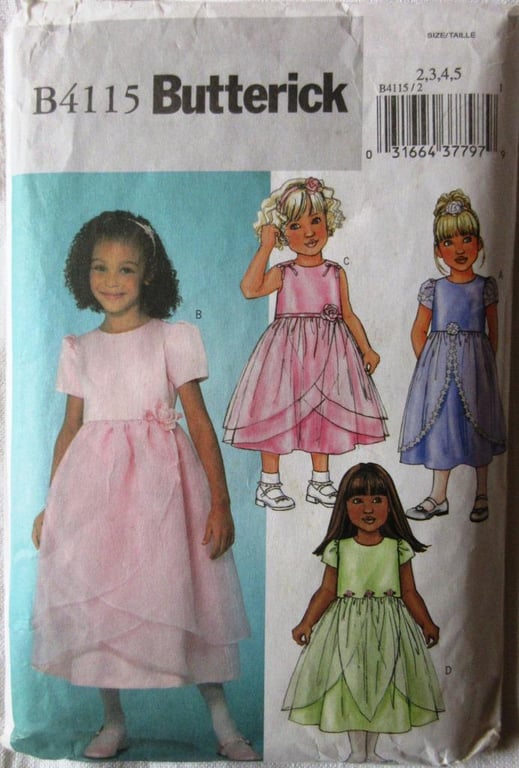 A sewing pattern for a little girl's bridesmaid's dress with overskirt in size 2
