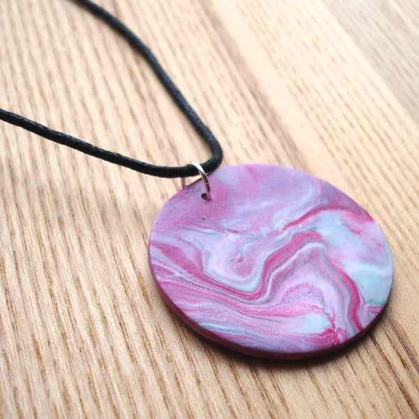 Marbled Disc FIMO Polymer Clay Pendant
