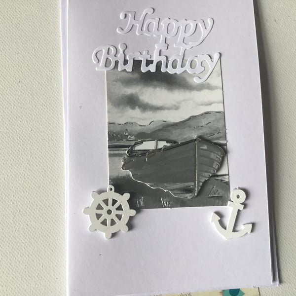 Birthday card, decoupage card. Card for fisherman. CC723