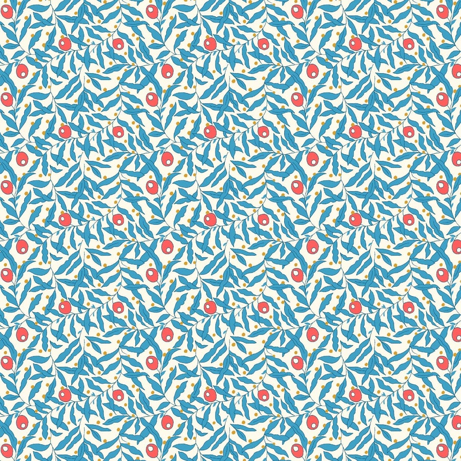 Liberty Christmas Merry and Bright Fabric - Holiday Berries Blue