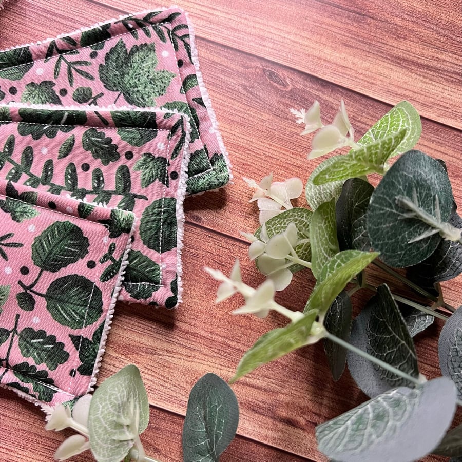 Green Foliage Reusable Exfoliating Pads skincare gift, eco friendly, set of thre