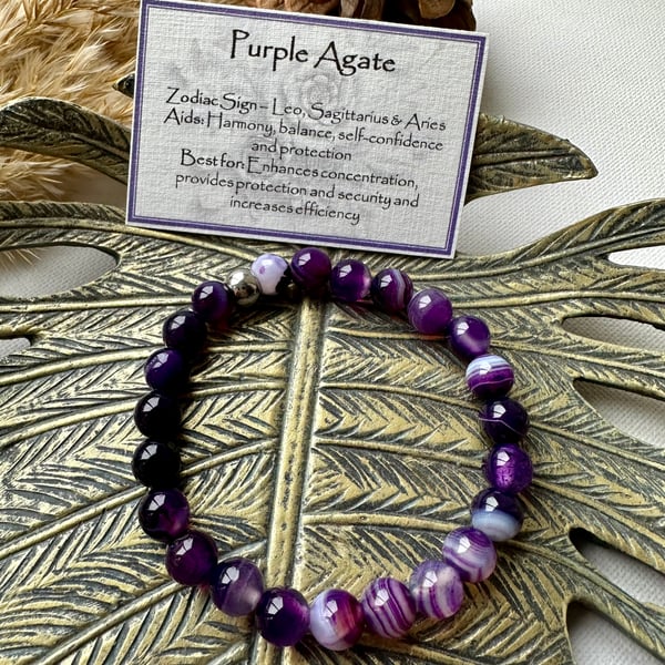 Purple Agate - Elasticated Bracelet 