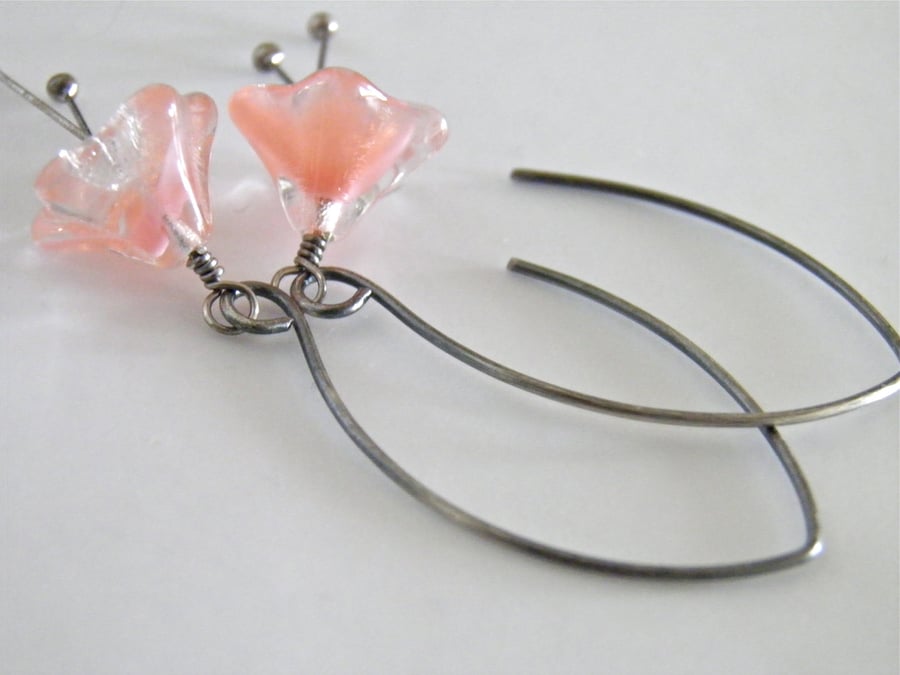 Sterling Silver Pink Flower Earrings 