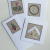 Set of 4 Embroidered Christmas Cards