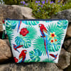 Make up bag in tropical parrot print