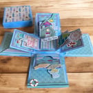 3D Seaside Exploding Box Card. Beach Huts & Boats Pop Up Card. Nautical Card