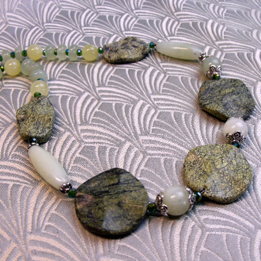 Jade Necklace, Handmade Green Necklace, Semi-Precious Necklace CC42