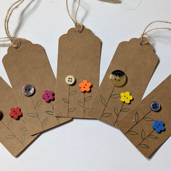 Homemade gift tags made with buttons in packs of 5 - flowers no. 2