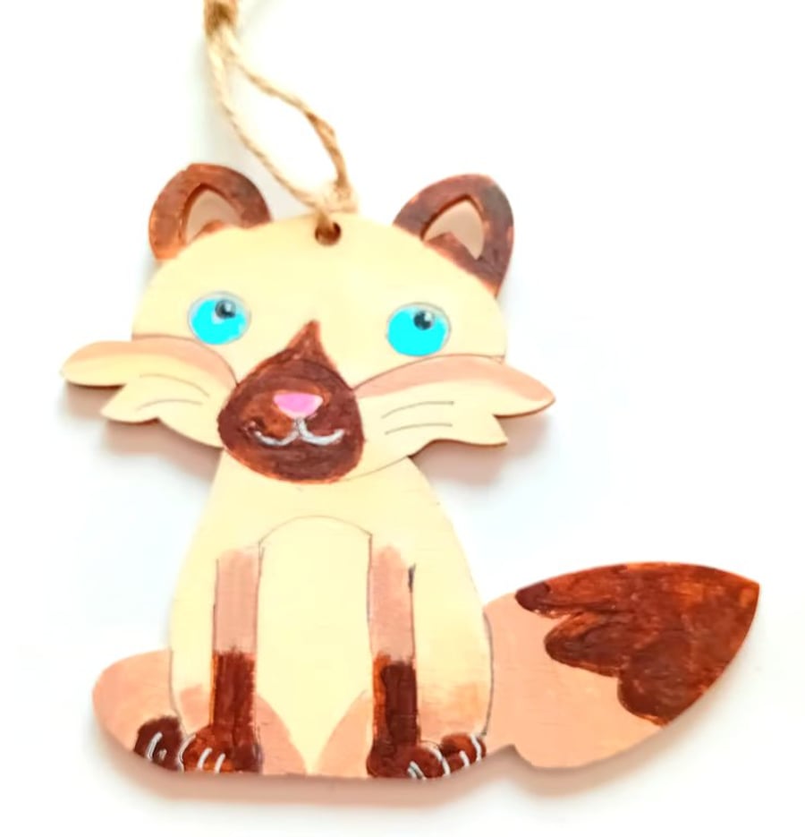 wooden Siamese kitty cat for your tree