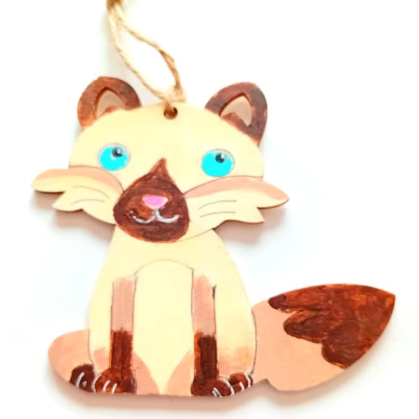 wooden Siamese kitty cat for your tree