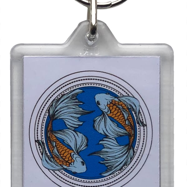 Zodiac - Pisces Keyring with 50x35mm Insert- The Two Fishes (19th Feb-20th Mar)
