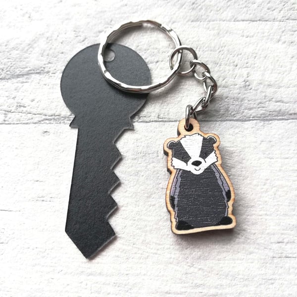 Mini wooden Badger Keyring