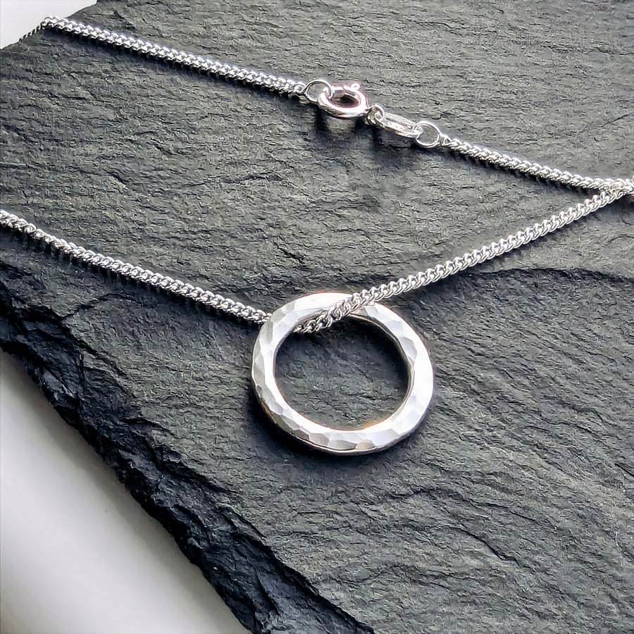 HALO HOOP PENDANT Recycled Sterling Silver Handmade Textured Hoop pendant