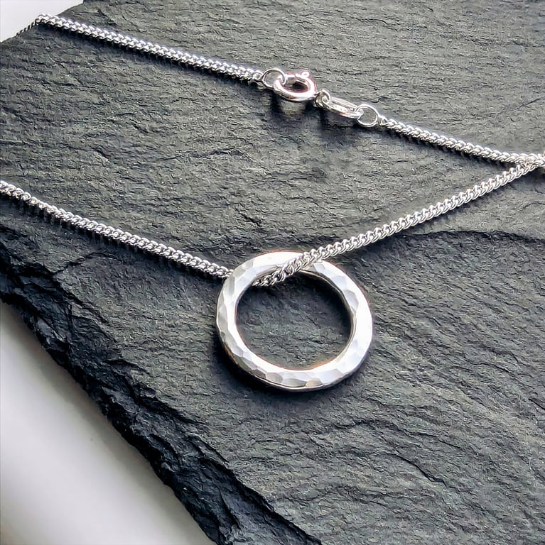 HALO HOOP PENDANT Recycled Sterling Silver Handmade Textured Hoop pendant