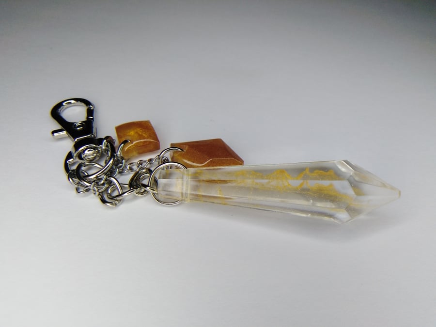 Red gold resin crystal bag charm, keyring