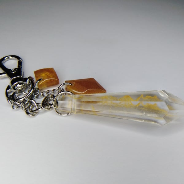 Red gold resin crystal bag charm, keyring