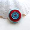  SALE - Vivid buttons Bright Turquoise and Red Vintage Button Statement Pin