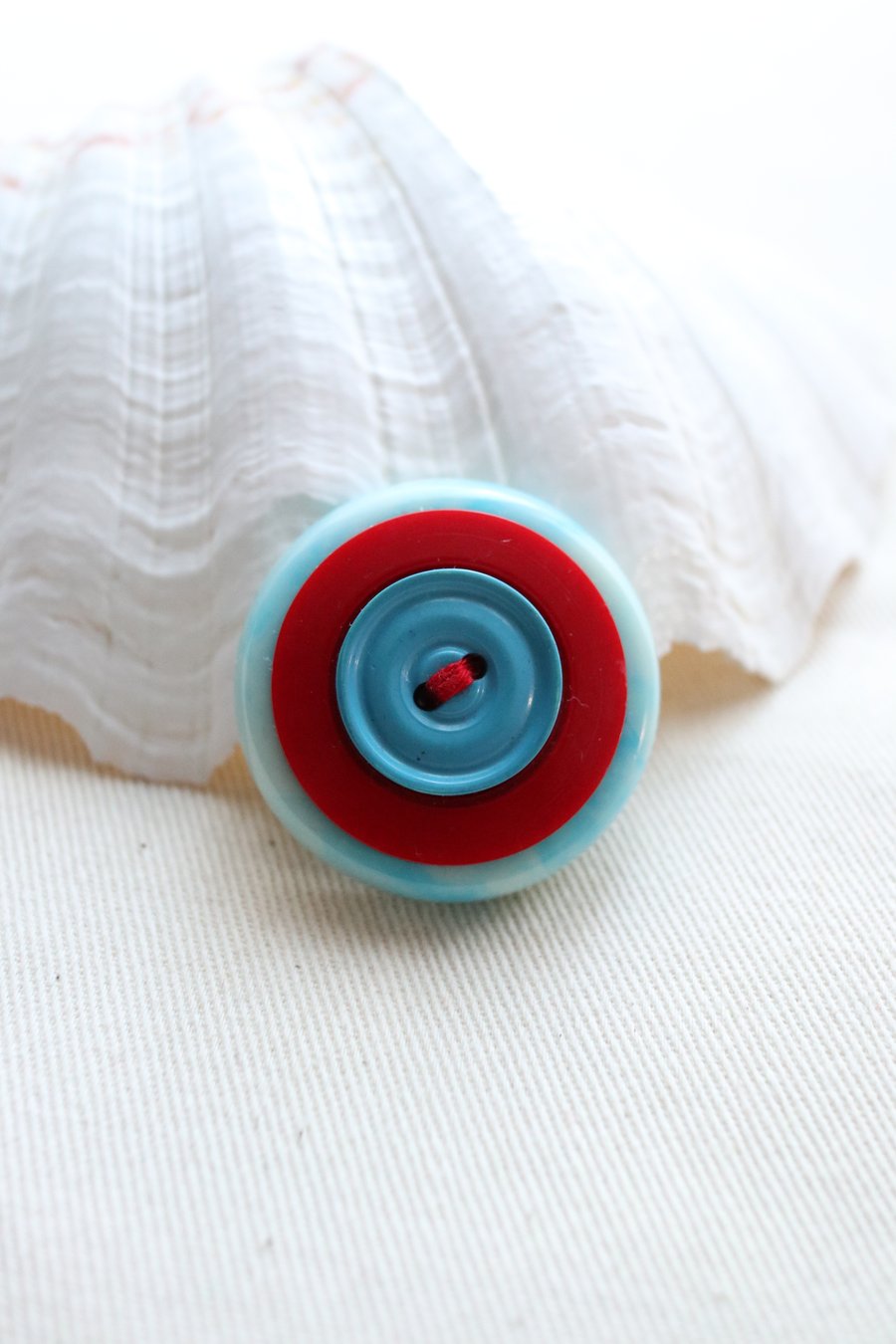  SALE - Vivid buttons Bright Turquoise and Red Vintage Button Statement Pin