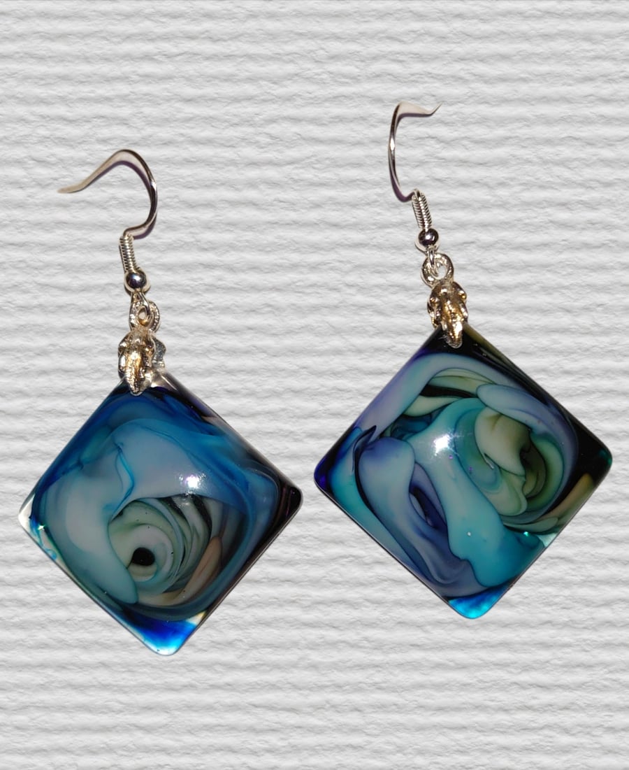 Blue Square resin earrings