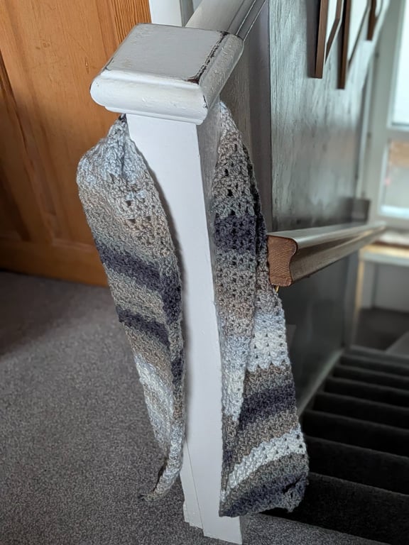 Chunky Crochet Trellis Scarf White, Grey, Blue, Brown