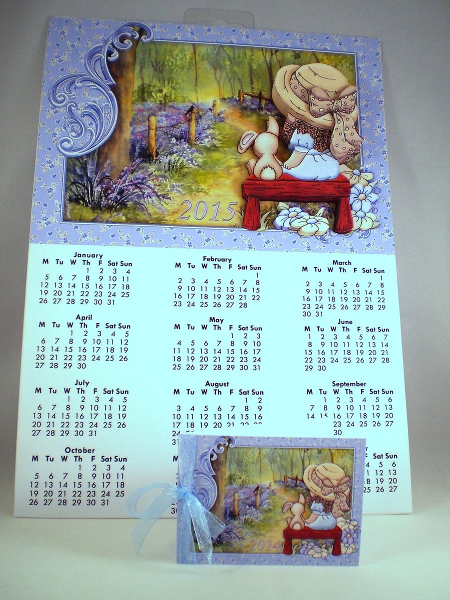 Handmade A4 Wall Calendar and Gift Tag, Cute Girl, 3D, 2015