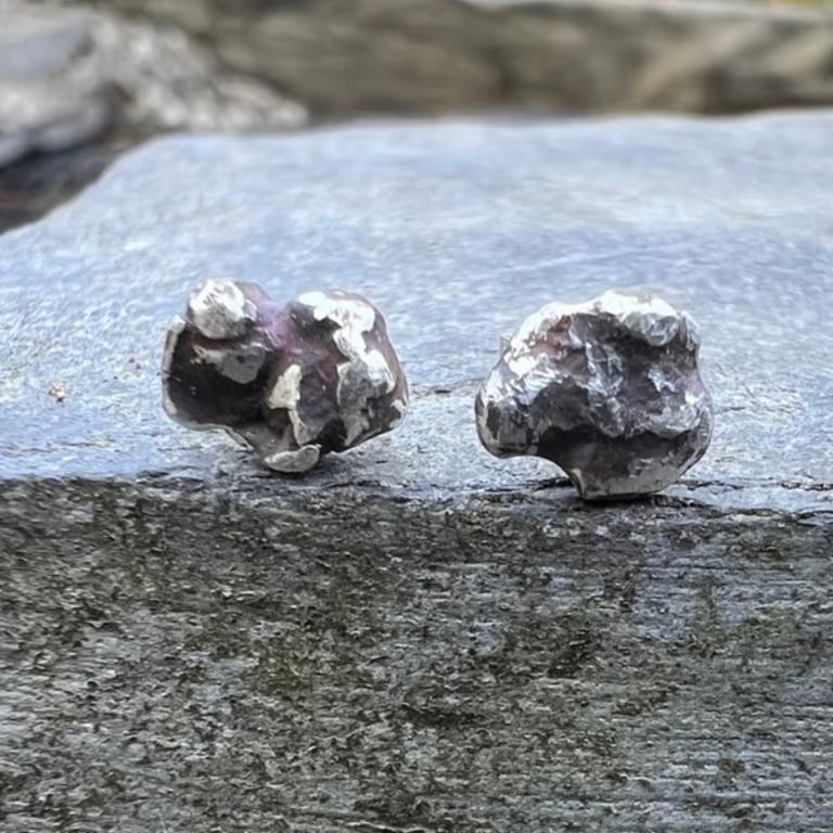  Recycled  Silver Pebble Stud Earrings