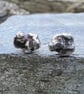  Recycled  Silver Pebble Stud Earrings - Image 1