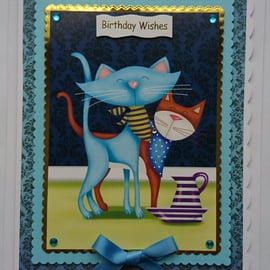 Cat Birthday Card Wishes Cute Cats Wearing Handkerchiefs Milk 3D Luxury Handmade