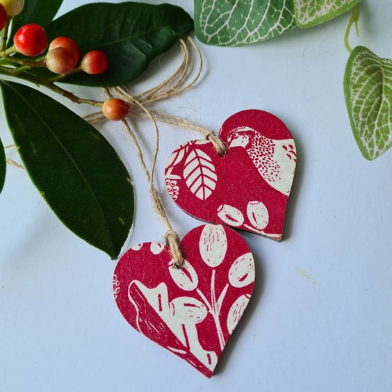 2 gift tags Christmas scandi style wooden decorations decoupage