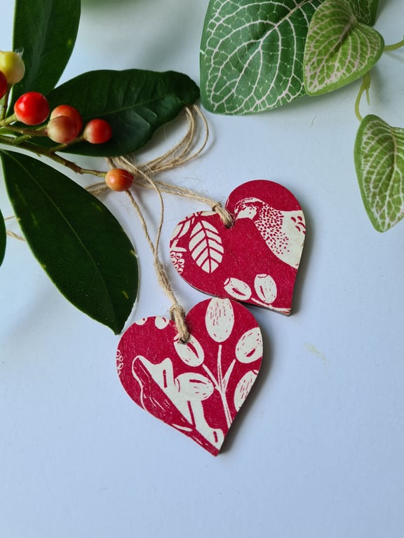 2 gift tags Christmas scandi style wooden decorations decoupage