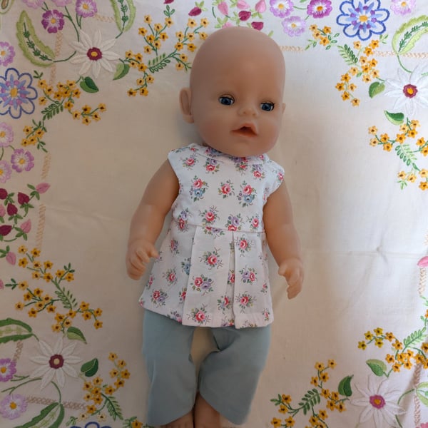 Vintage Flowers Baby Born Outfit, Blouse and leggings 