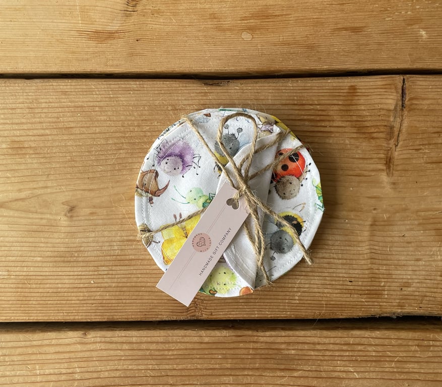 Fabric Coasters, 6 Set, Handmade Coasters, Cotton Coasters. Ladybirds-COAST-14