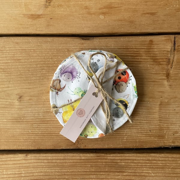 Fabric Coasters, 6 Set, Handmade Coasters, Cotton Coasters. Ladybirds-COAST-14