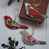 Festive 'Holly Berries' fabric hanging bird trio